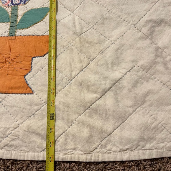 Antique Quilt! Flower Pots And Birds Estate Find! Vintage Handmade Quilt 87”X67” - Picture 11 of 11
